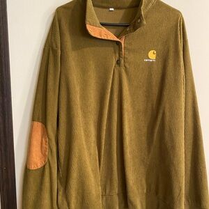 Carhartt Men’s Olive Green Corduroy Crewneck with Tan Elbow Patches